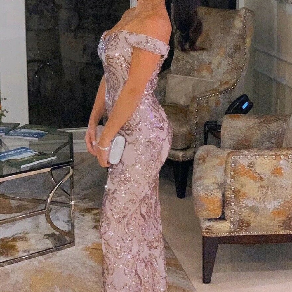 Sequined Prom Dress Gown Off Shoulder Size 4